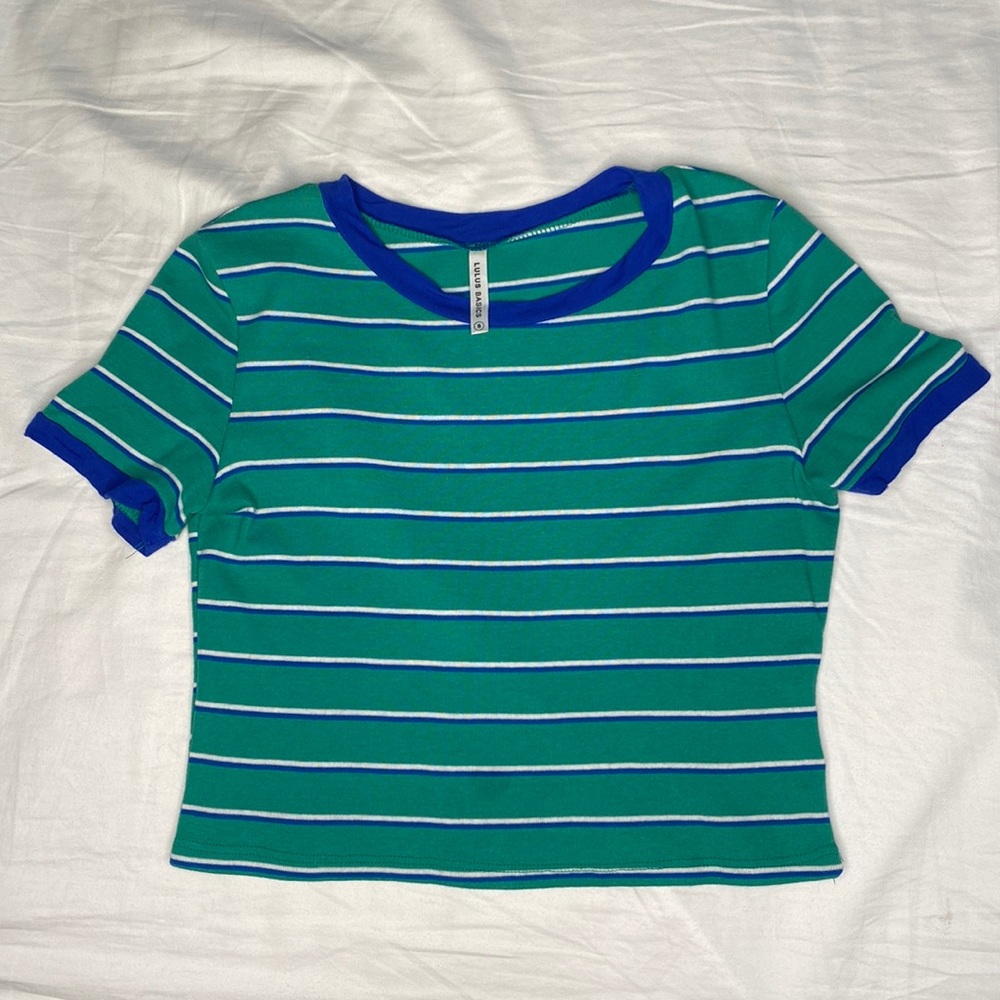Lulus Basics | Charleigh Green Striped Cropped Tee